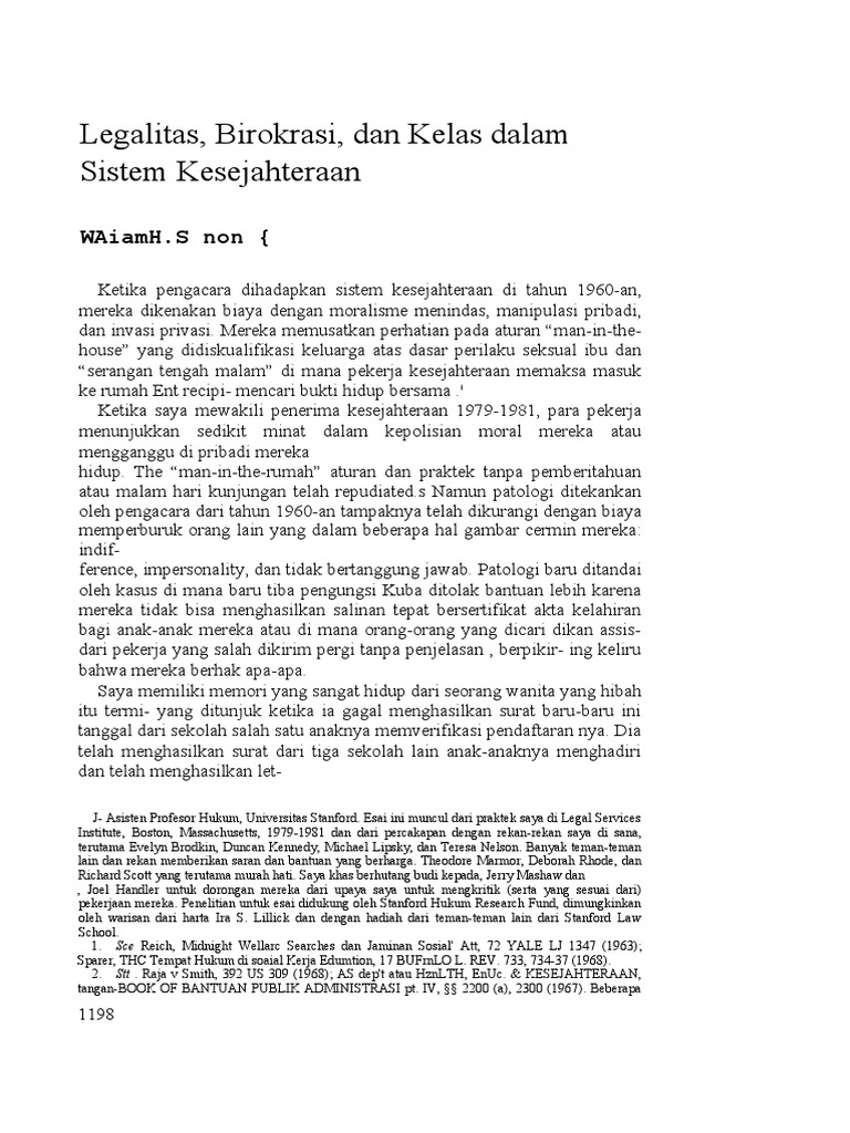 Terjemahan jurnal legality bureaucracy and class in the welfare system