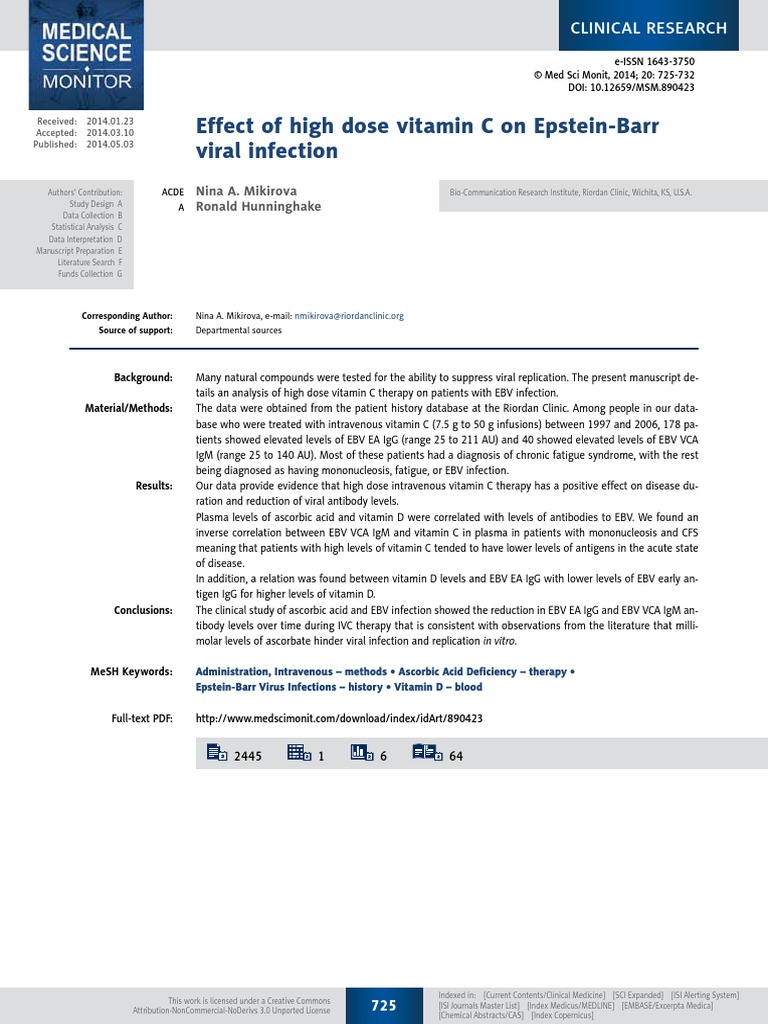 Effect of High Dose Vitamin C On EpsteinBarr Viral Infection PDF