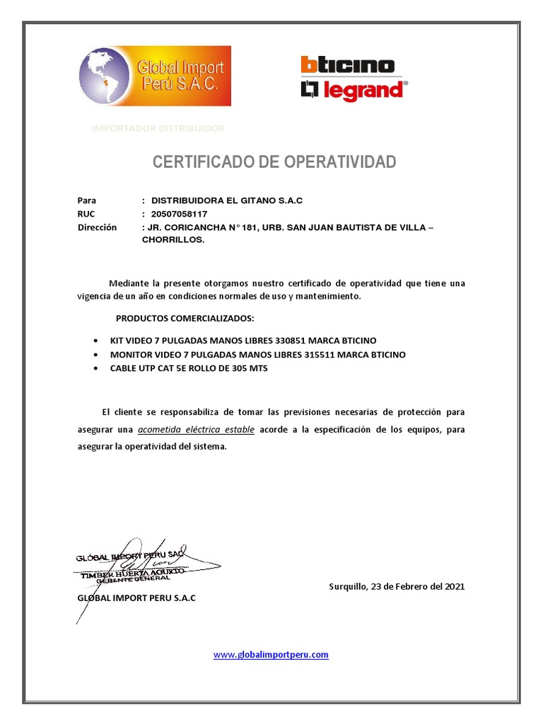 Certificado de Operatividad | PDF