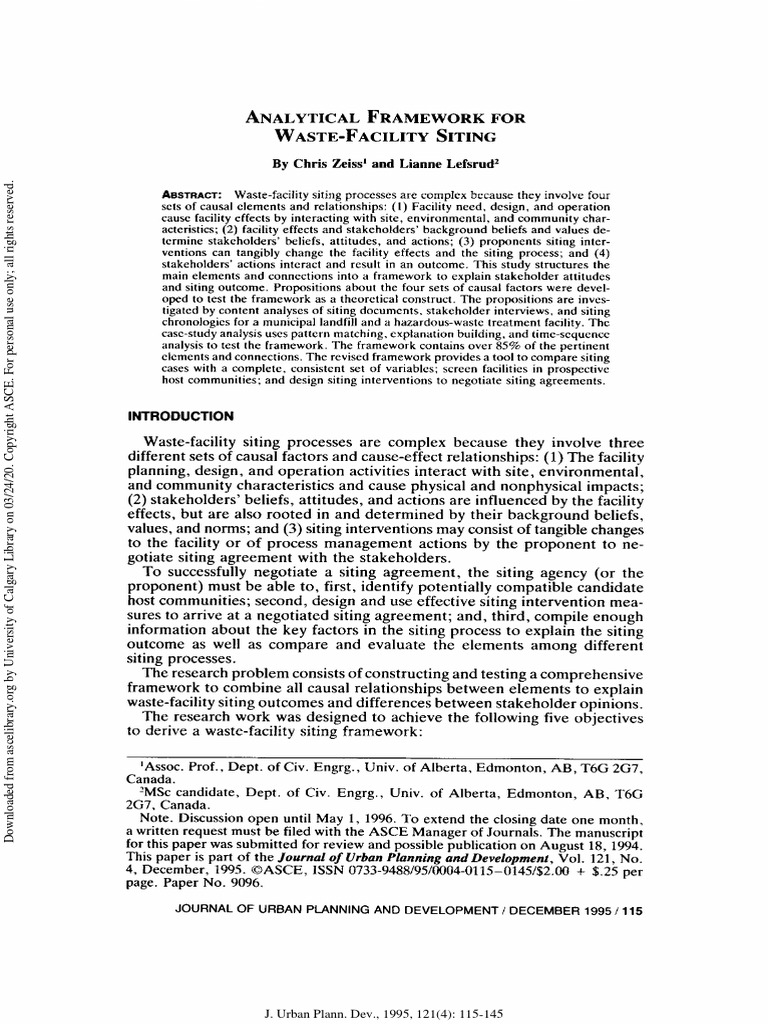 Analytical Framework For WasteFacility Siting PDF Causality Case