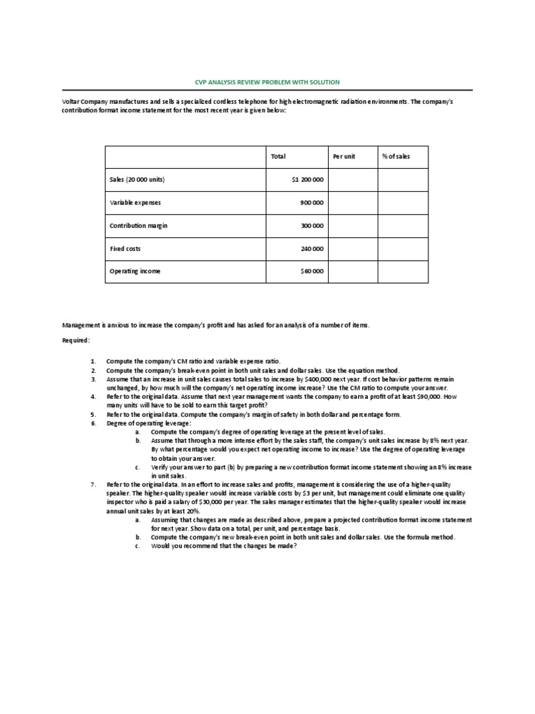 CVP Analysis Review Problem With Solution | PDF | Management Accounting ...