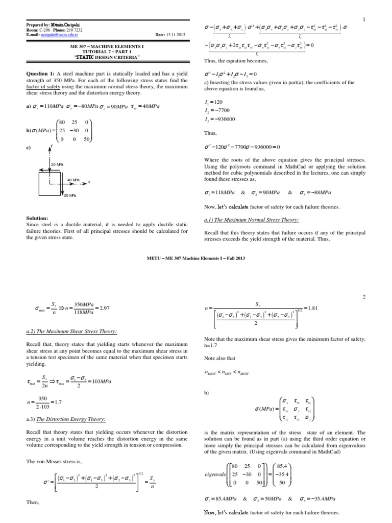 Static Design Criteria for Machine Elements | PDF | Strength Of ...
