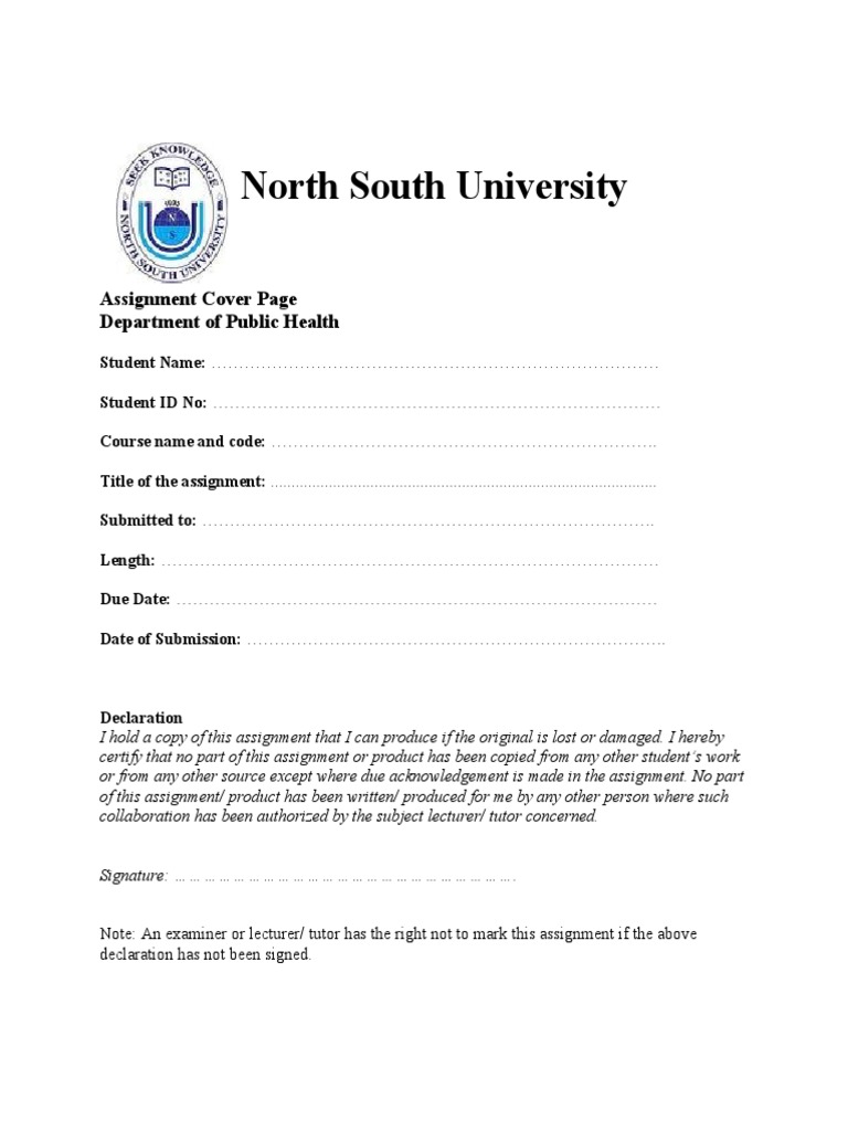 assignment cover page nsu