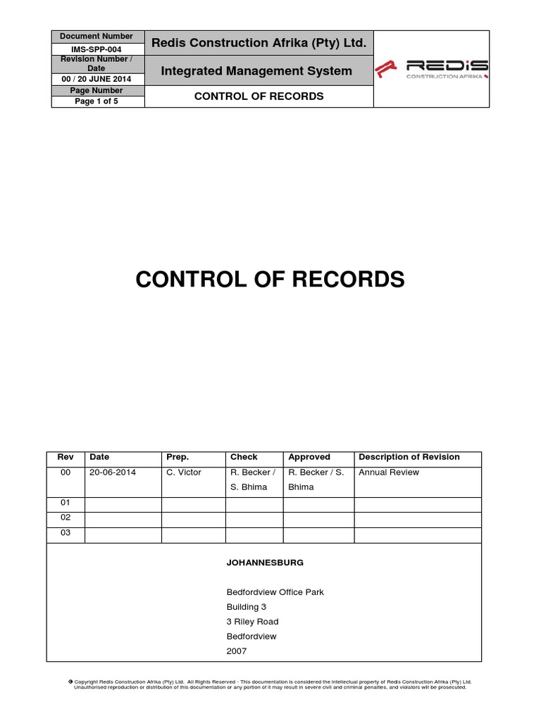 IMS-SSP-004 - Control of Records | PDF | Intellectual Property | Copyright