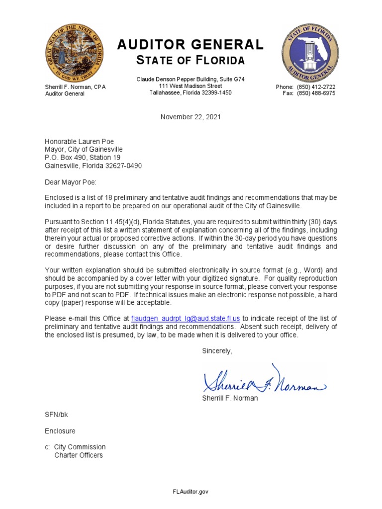 FL Auditor General Preliminary Report PDF Debt Credit Rating Agency