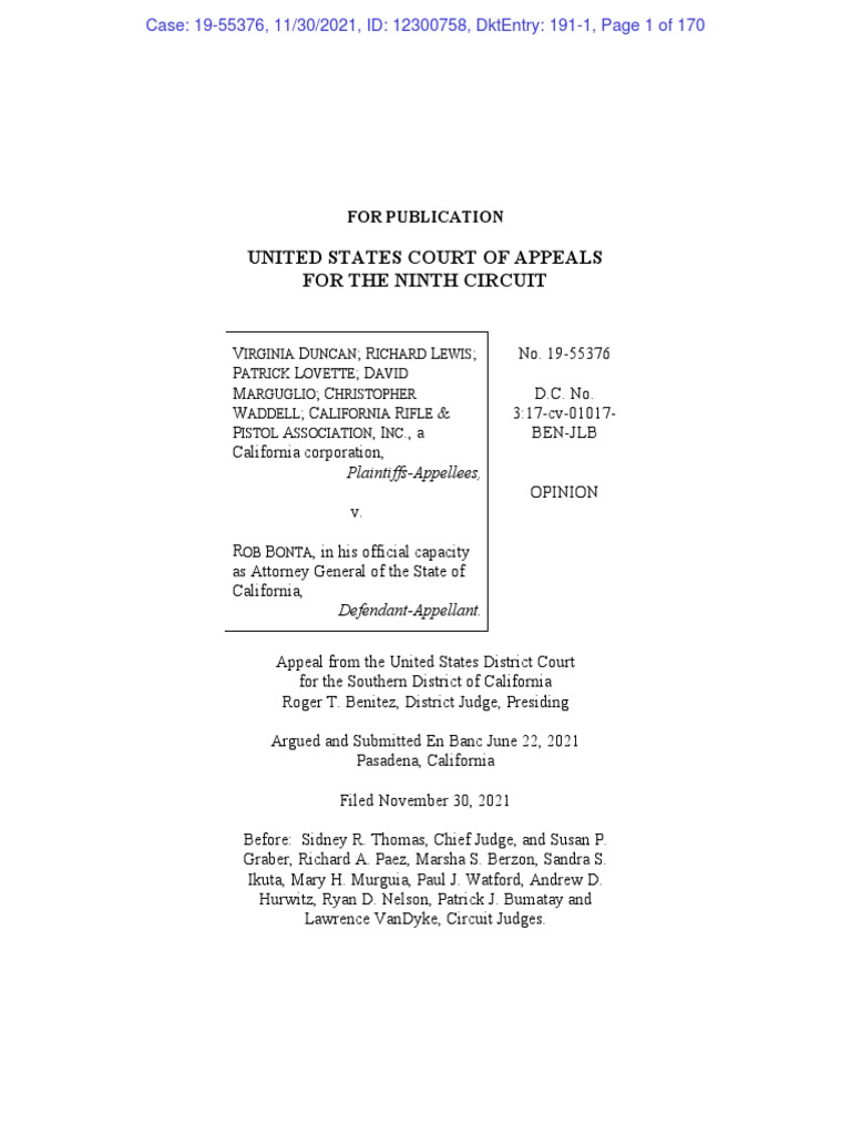 Duncan v. Bonta: Second Amendment Ruling | PDF | Second Amendment To ...