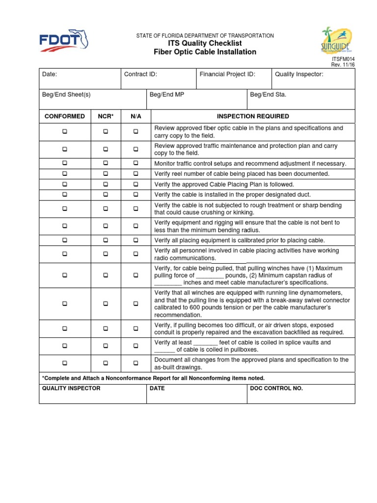 ITS Fiber O S Quality C Optic Cable Checklist e Installati Ion | PDF ...