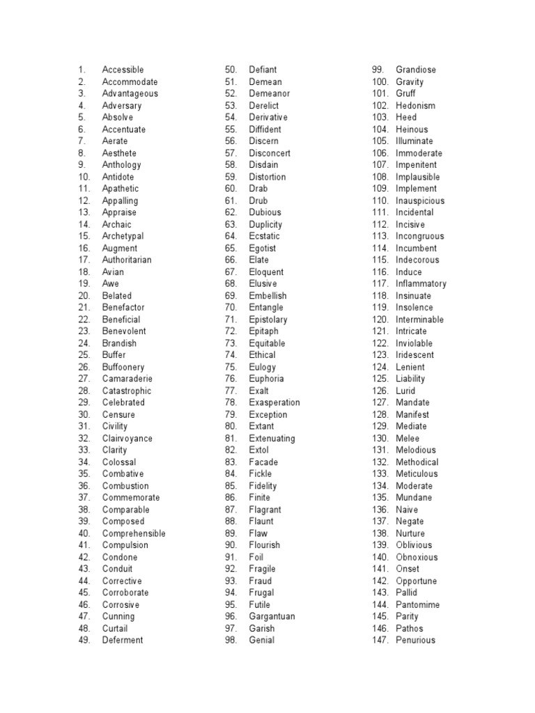 Sat Vocabulary Words PDF Cognition Behavioural Sciences