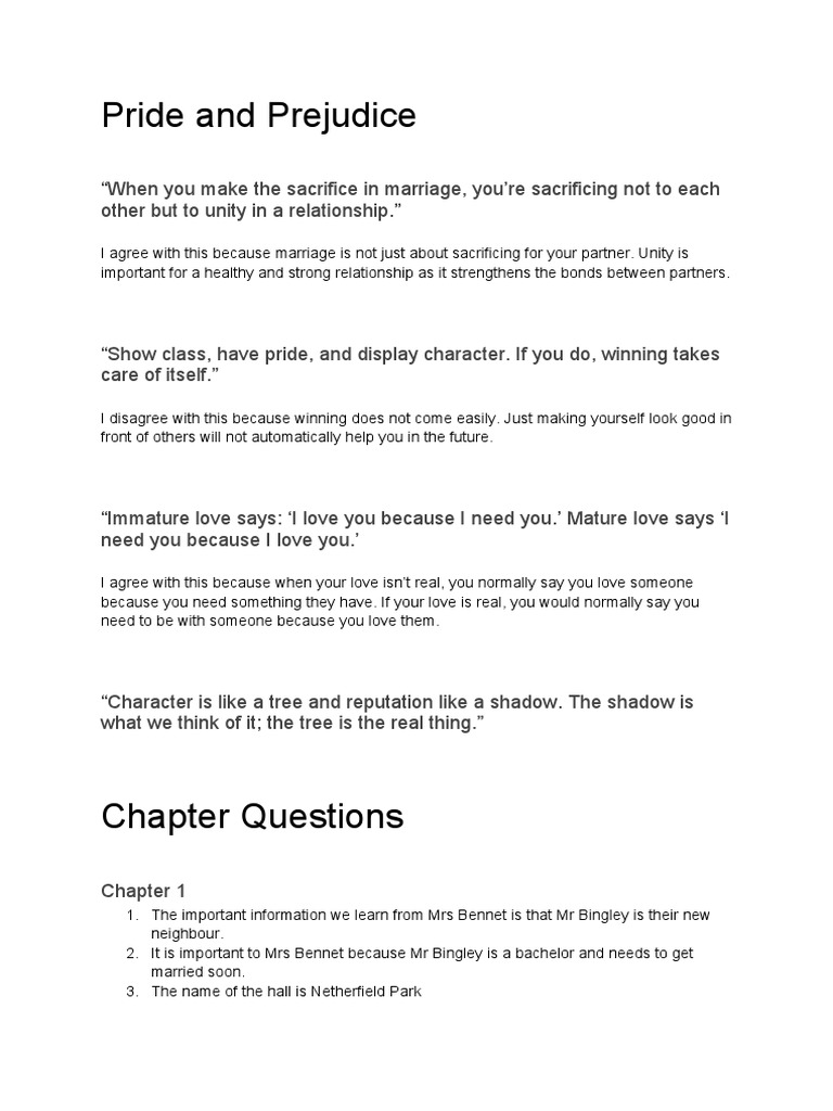 Chapter Summaries of Pride and Prejudice PDF Mr. Darcy Pride