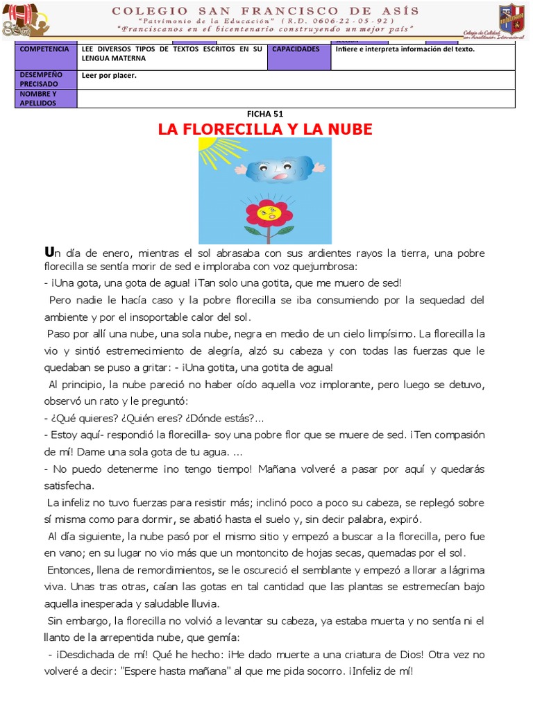 La florecilla y la nube: Reflexión y lectura | PDF | Religión y ...