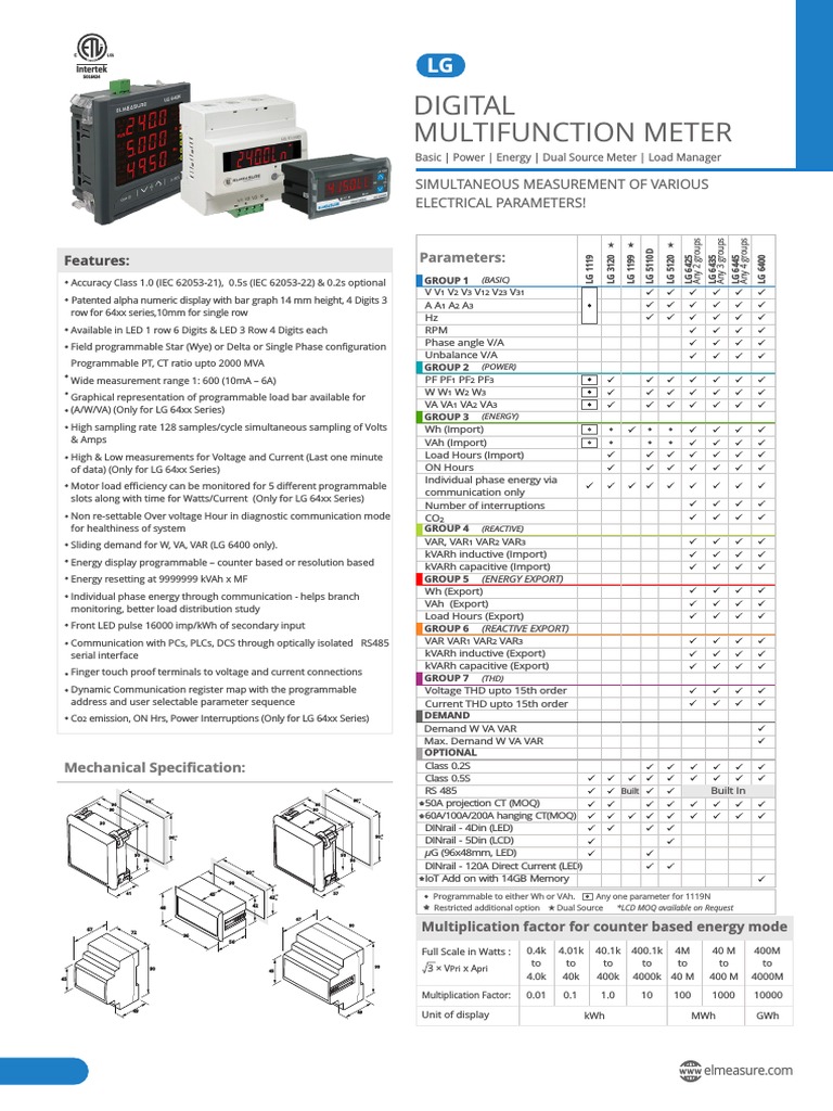 Digital Multifunction Meter Parameters PDF International