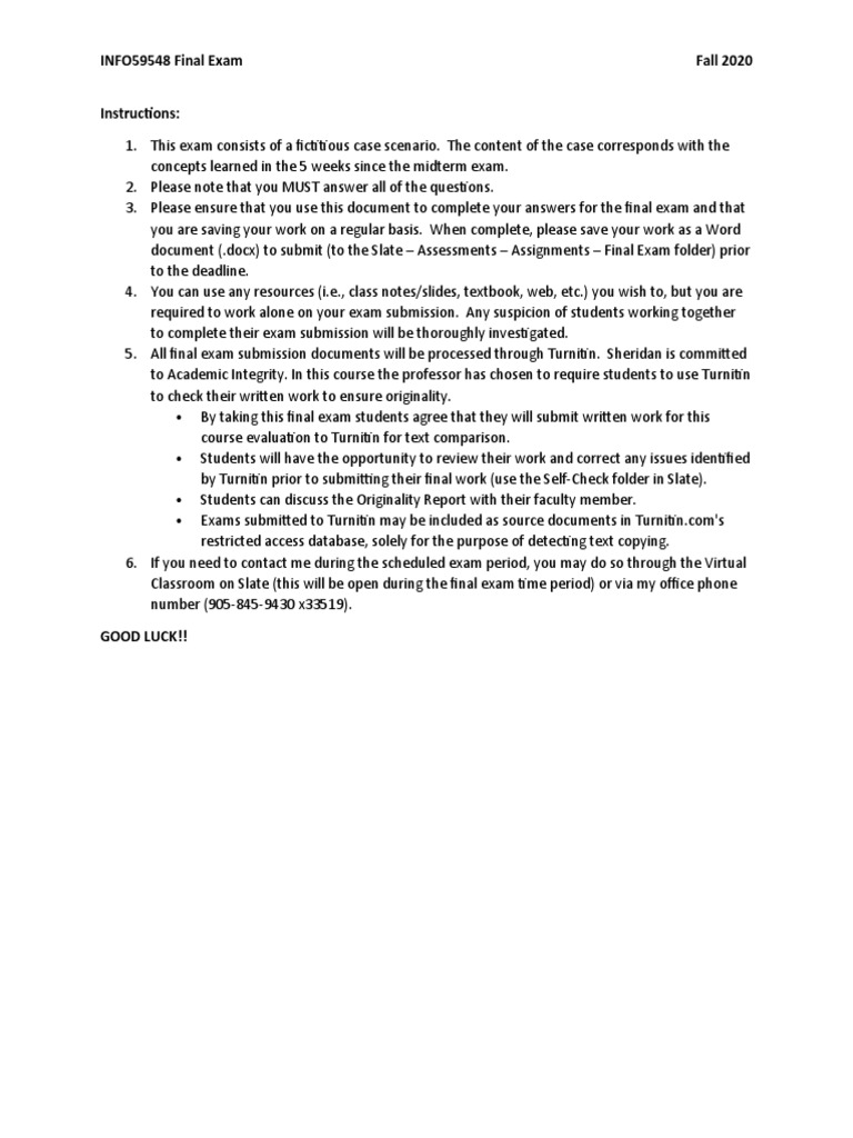 INFO59548 Final Exam Case Study Guide | PDF | Turnitin | Test (Assessment)