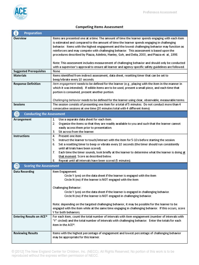 Competing Items Assessment Instructions | PDF | Learning ...