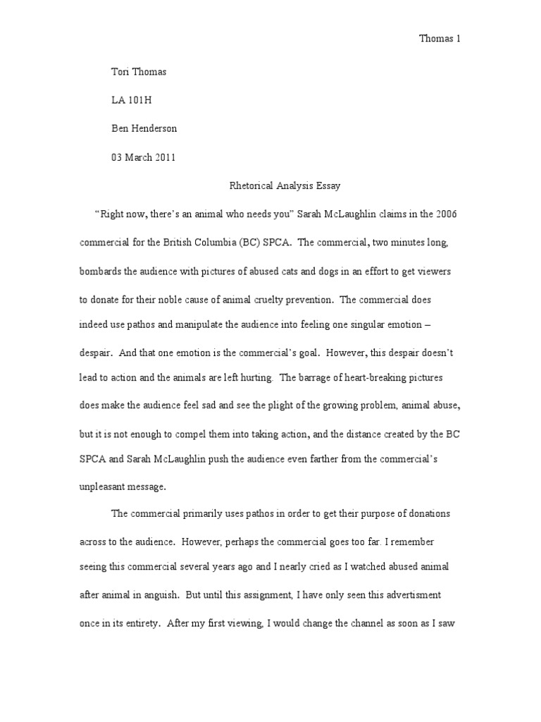 Rhetorical Analysis Essay Pdf Cruelty To Animals Advertising