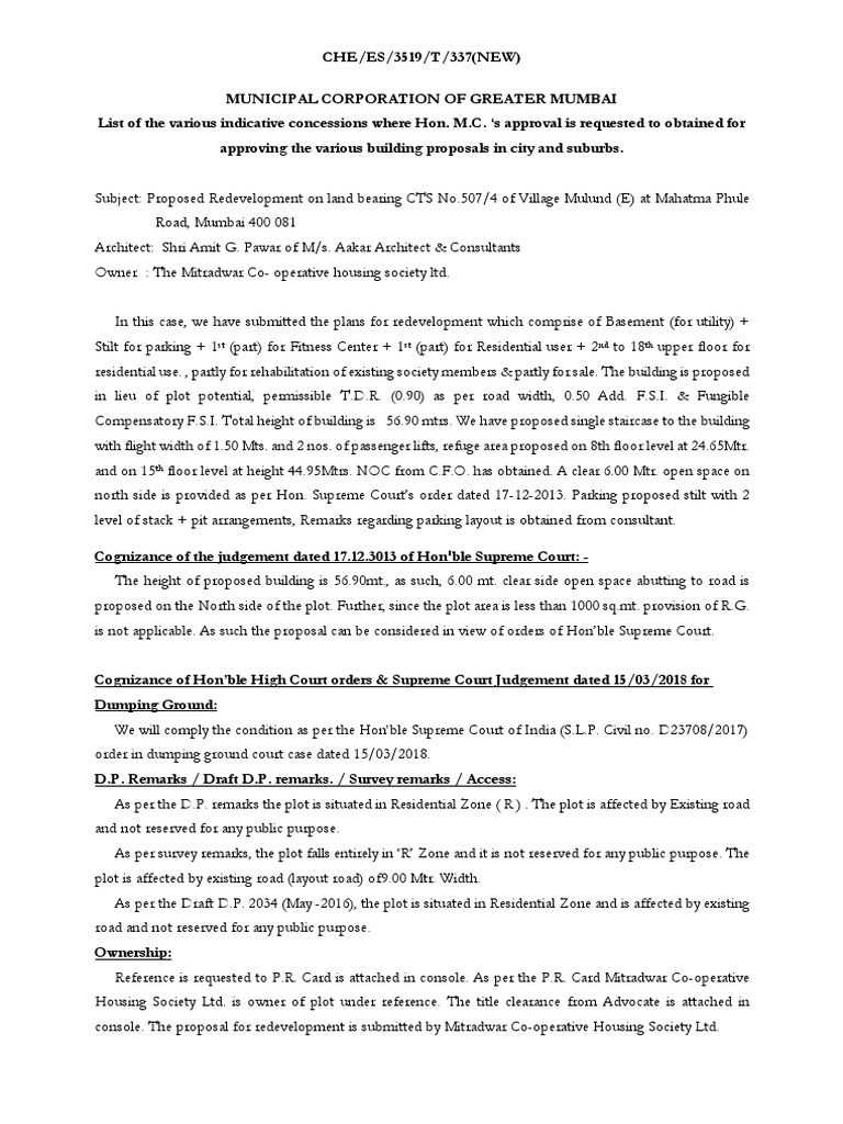 Mumbai Redevelopment Proposal Details | PDF | Wall | Architectural Design