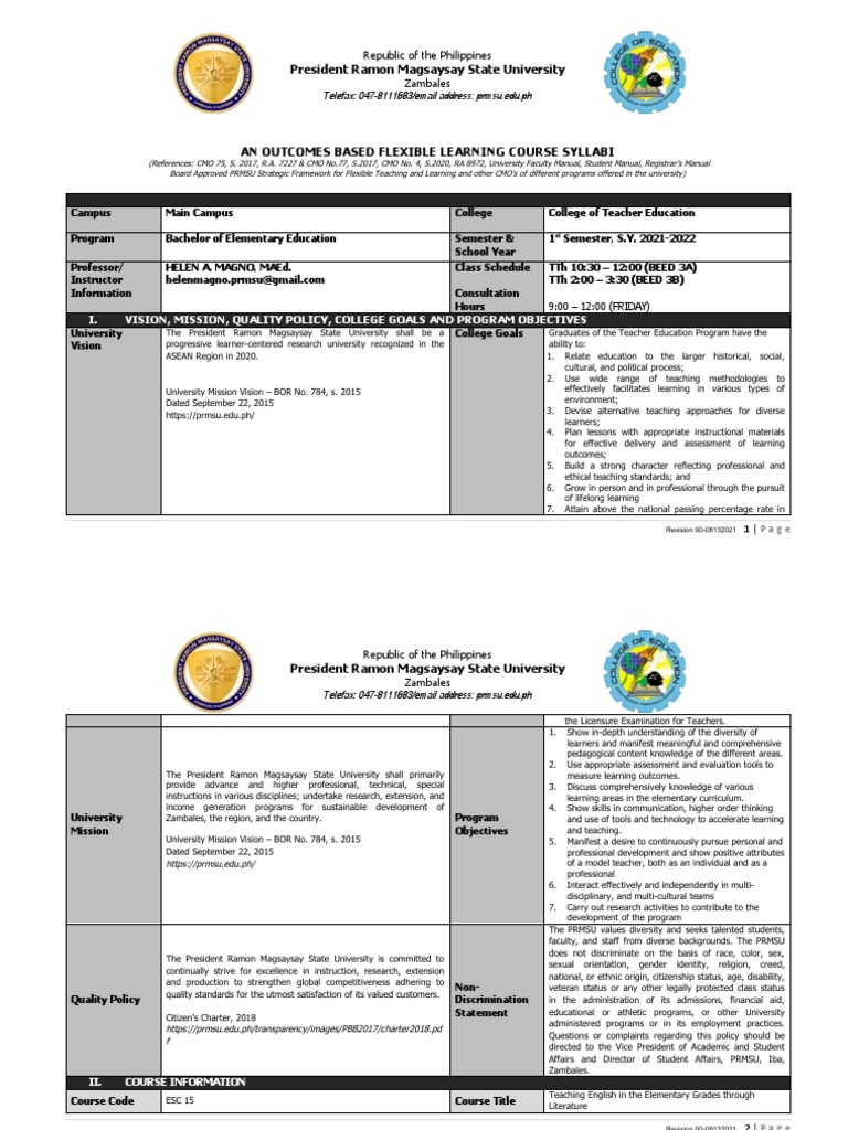 Esc 15 Teaching English in Elementary Grades Through Literature