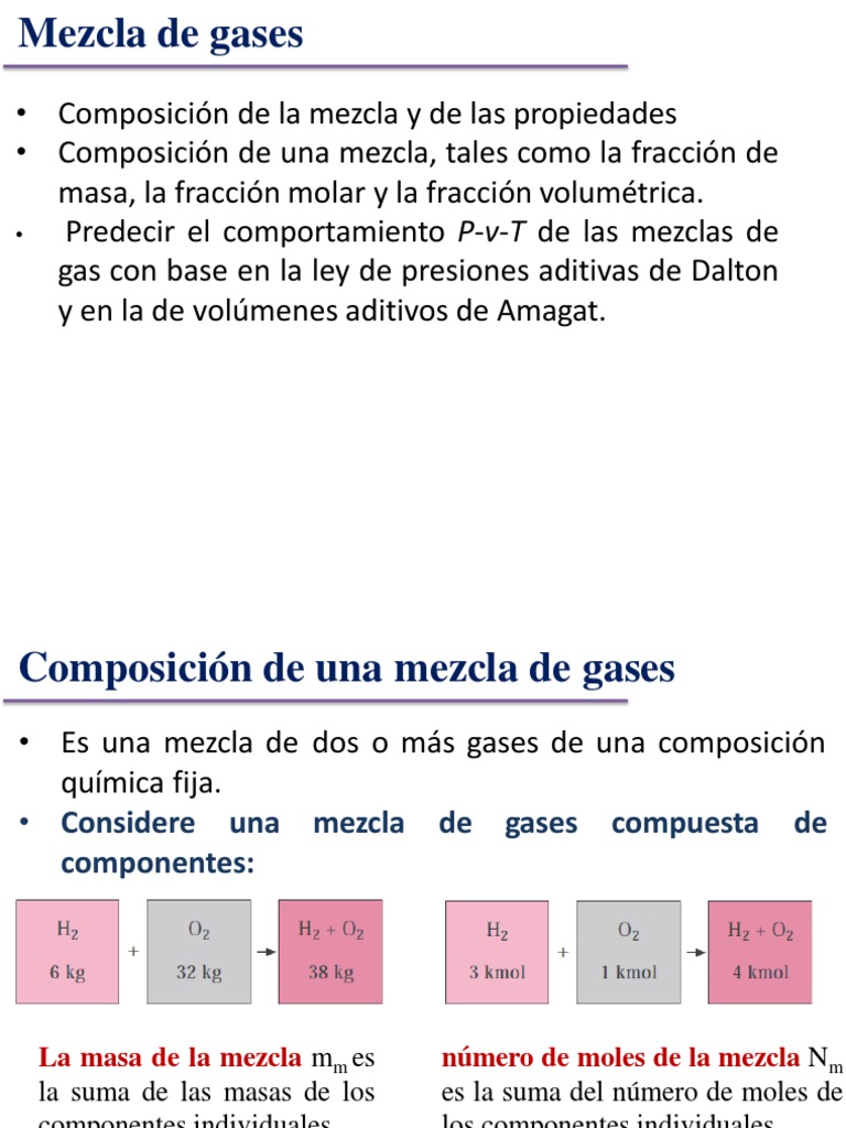 Fracción molar y leyes de mezclas de gases | PDF | Gases | Mecánica de ...