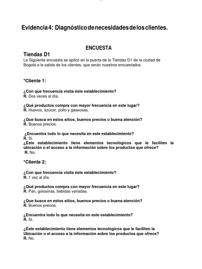 Evidencia 4 Diagnostico de Necesidades de Los Clientes 2 | PDF ...