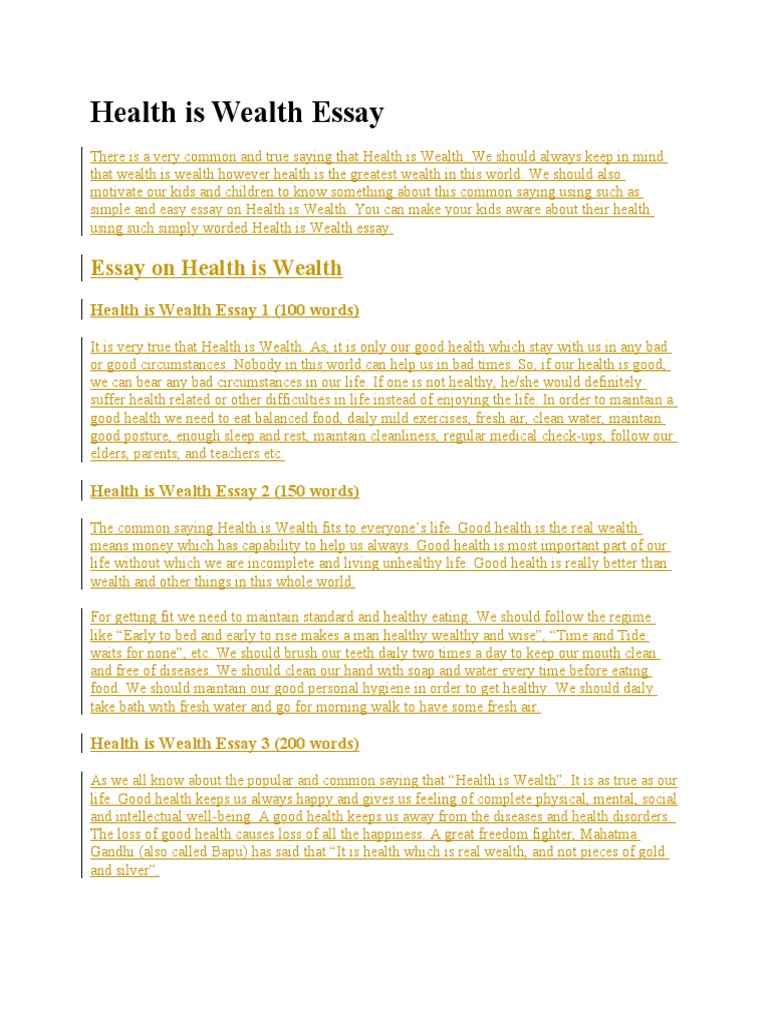 describe a book that you read many times health is wealth essay