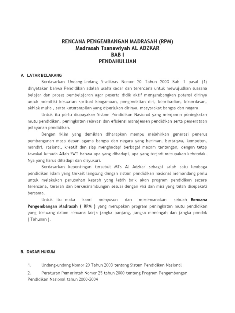 Rencana Pengembangan Madrasah Tsanawiyah | PDF | Karier & Perkembangan