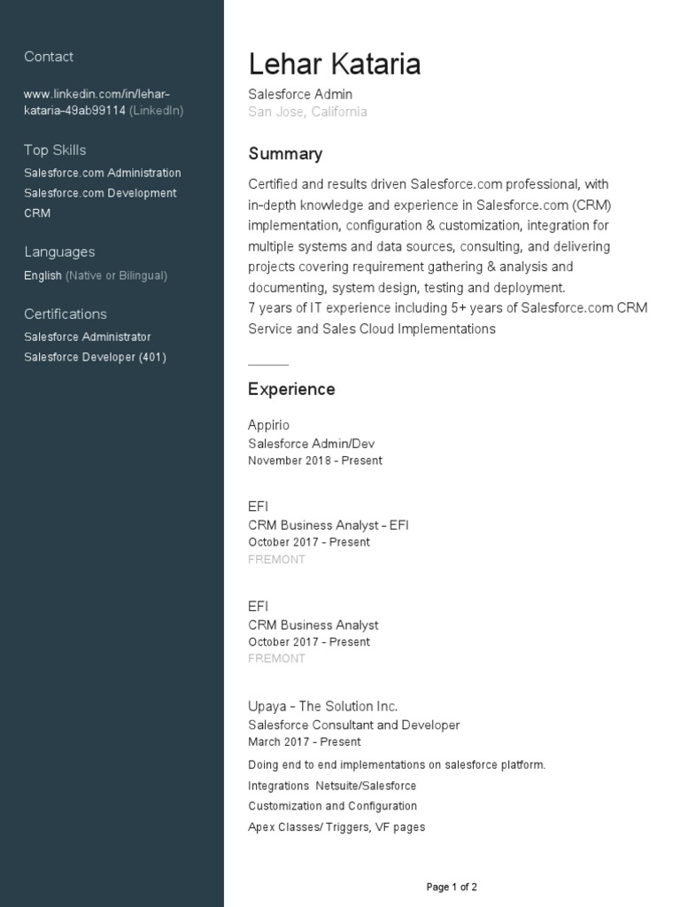 Salesforce Admin & Developer Profile | PDF | Customer Relationship ...