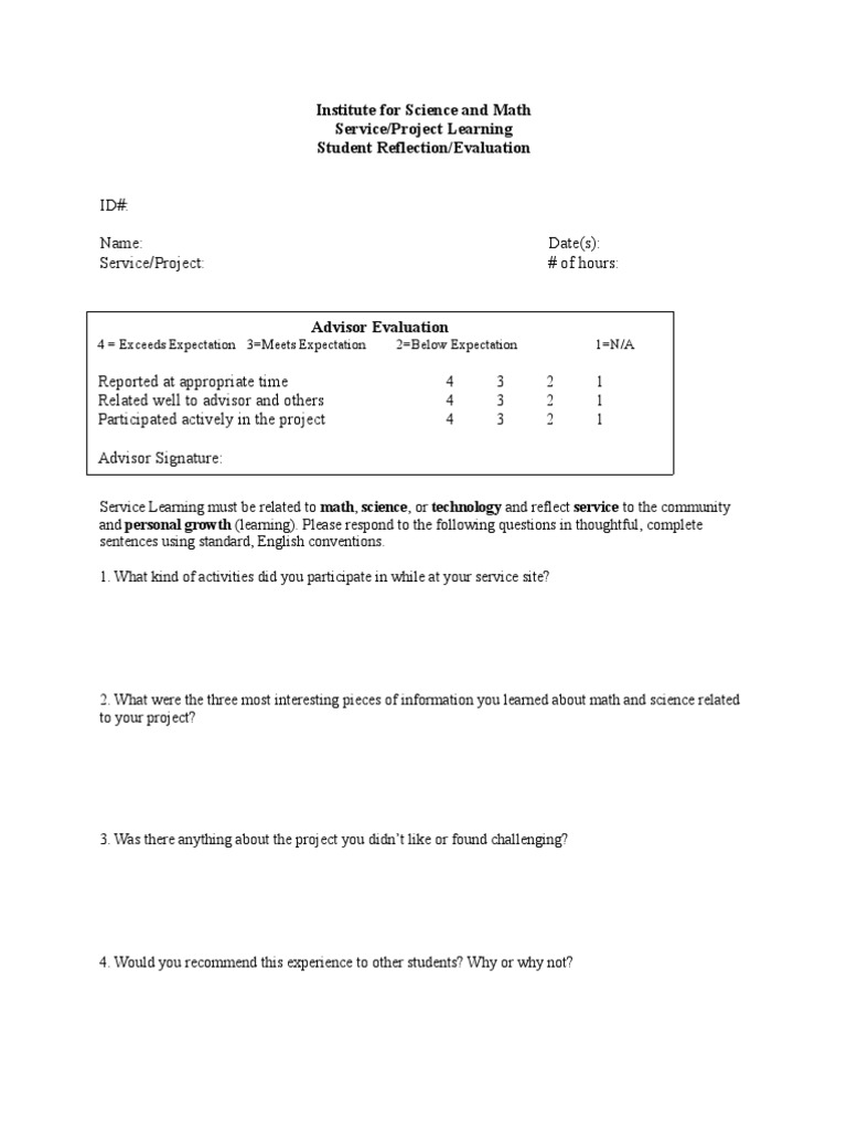 Student Reflection on Service Learning | PDF | Service Learning ...