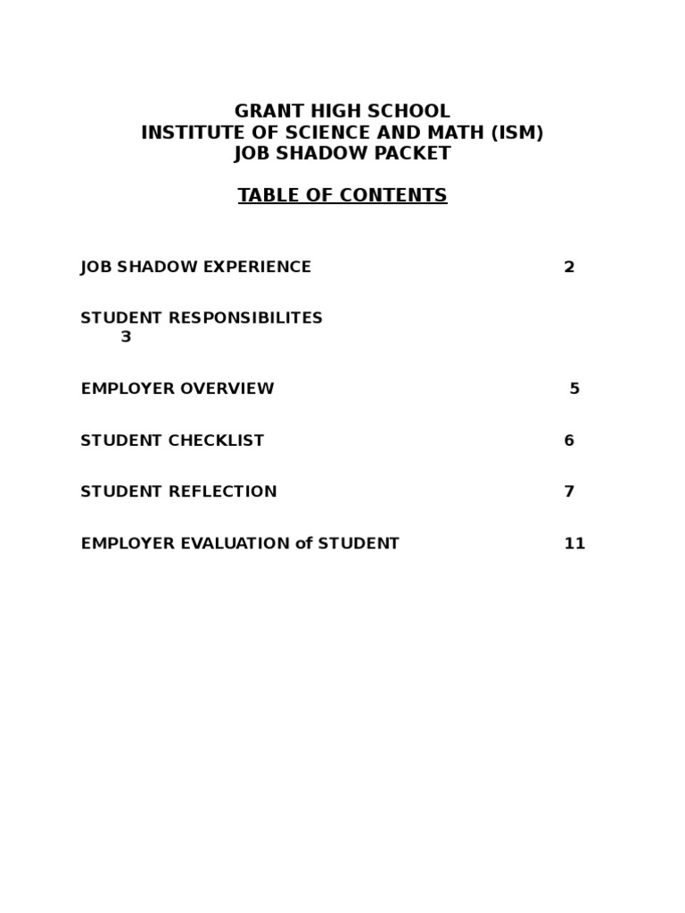 Job Shadow Packet Pdf Employment Psychology