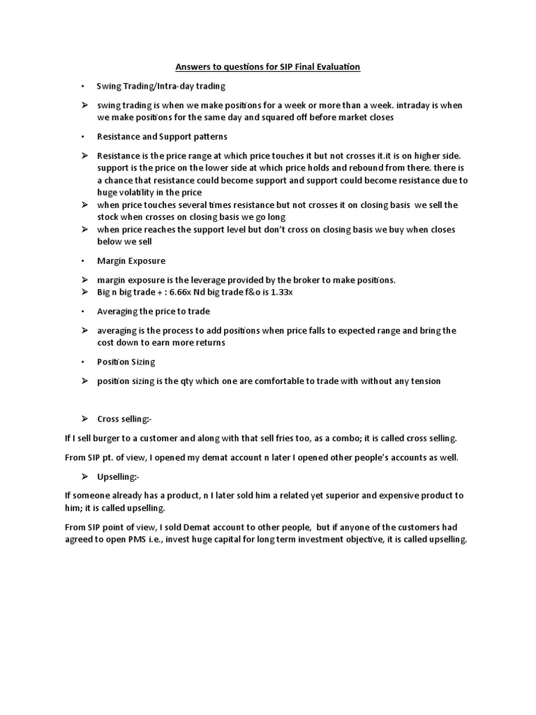 Answers To Questions For SIP Final Evaluation | PDF | Risk | Investing