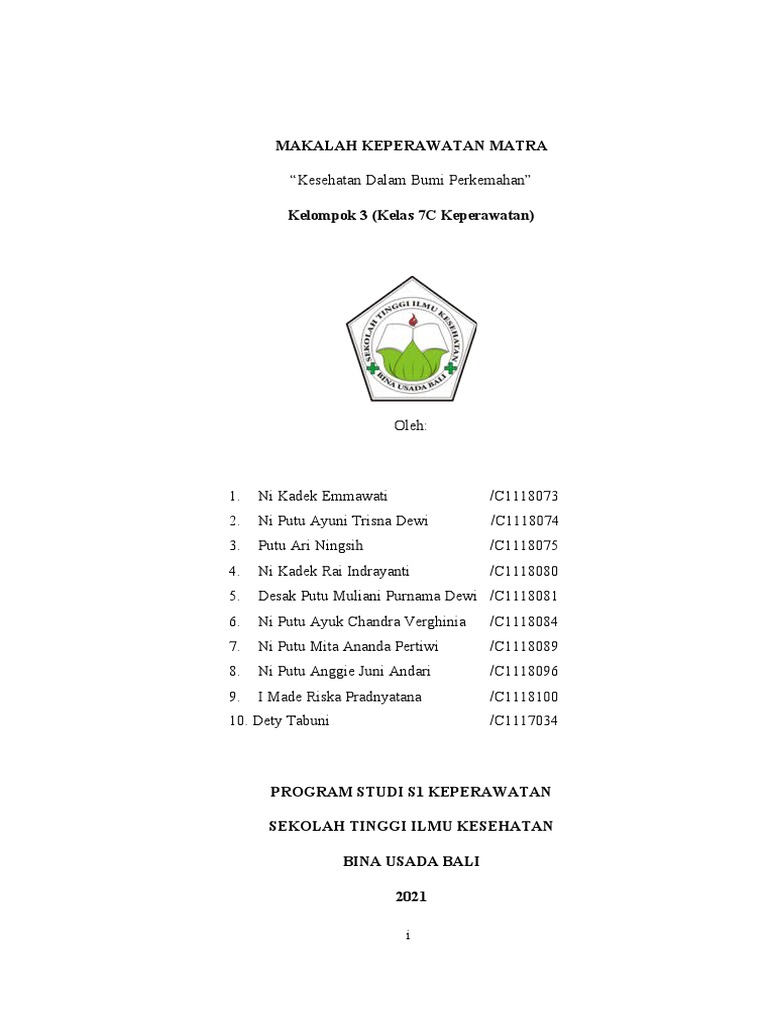 KEPERAWATAN MATRA KELOMPOK 3 SEMESTER 7C BUMI PERKEMAHAN-dikonversi | PDF