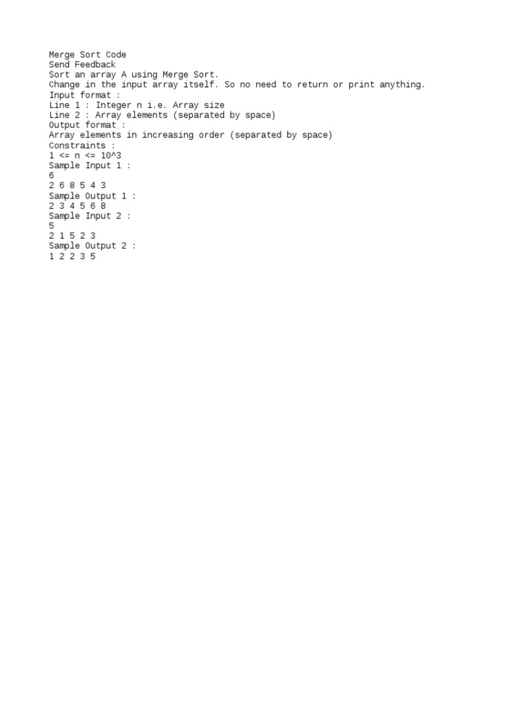 Merge Sort Code | PDF | Teaching Methods & Materials | Science ...