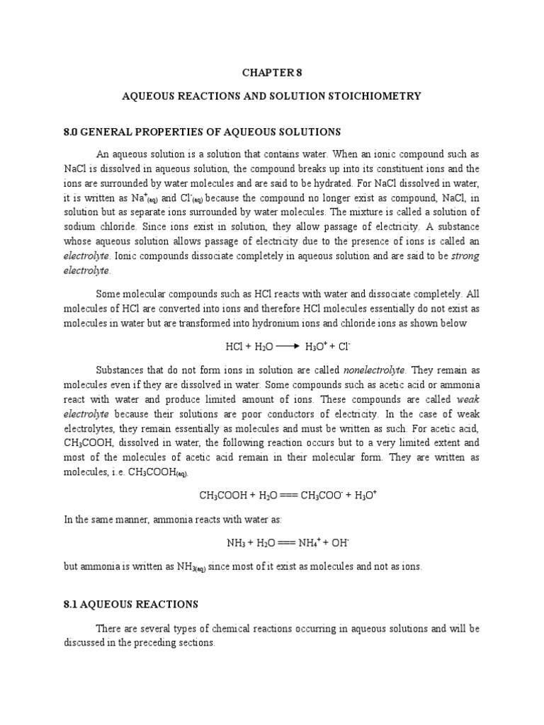 Aqueous Reactions and Solution Stoichiometry | PDF | Redox | Acid