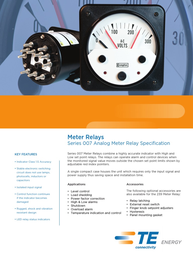 Meter Relays Series 007 Analog Meter Relay Specification PDF Relay Physical Quantities