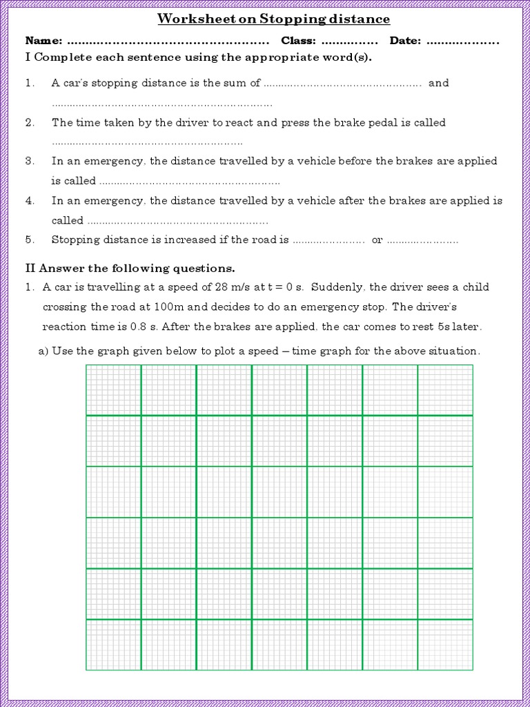 Stopping Distance Worksheet for Students | PDF | Vehicle Parts ...