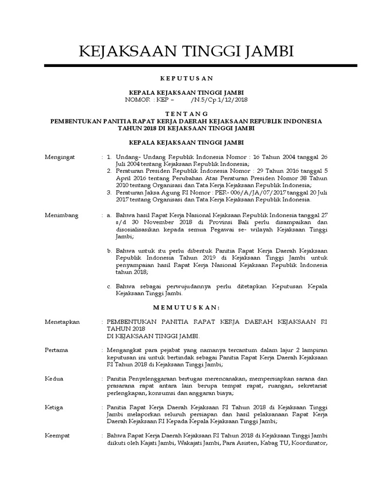 Pembentukan Panitia Raker Kejaksaan Jambi | PDF