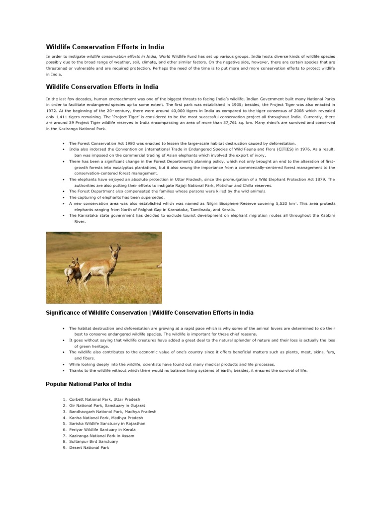 Wildlife Conservation Efforts in India | PDF | Wildlife | Non ...