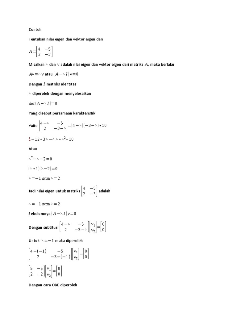 Nilai dan Vektor Eigen Matriks 2x2 | PDF