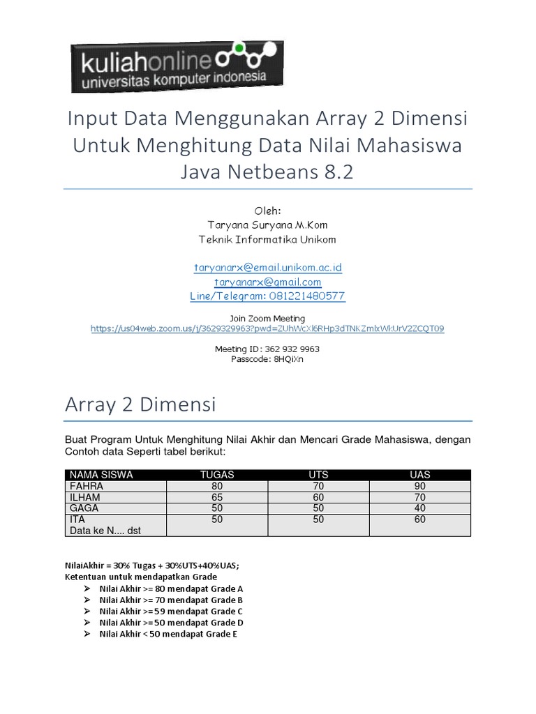Input data menggunakan array 2 dimensi dengan bahasa java pdf