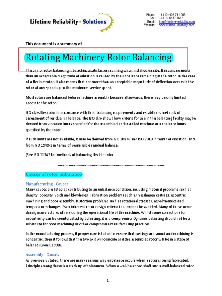 Rotating Machinery Rotor Balancing | PDF | Rotation Around A Fixed Axis ...