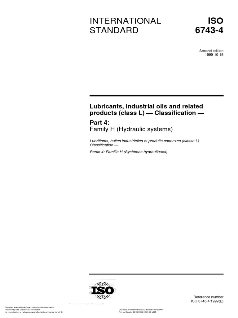 ISO 6743 - 4 - Hydraulic Oil | PDF | International Organization For ...