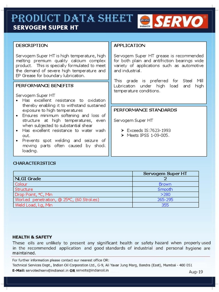 Servogem Super HT: Description Application | PDF