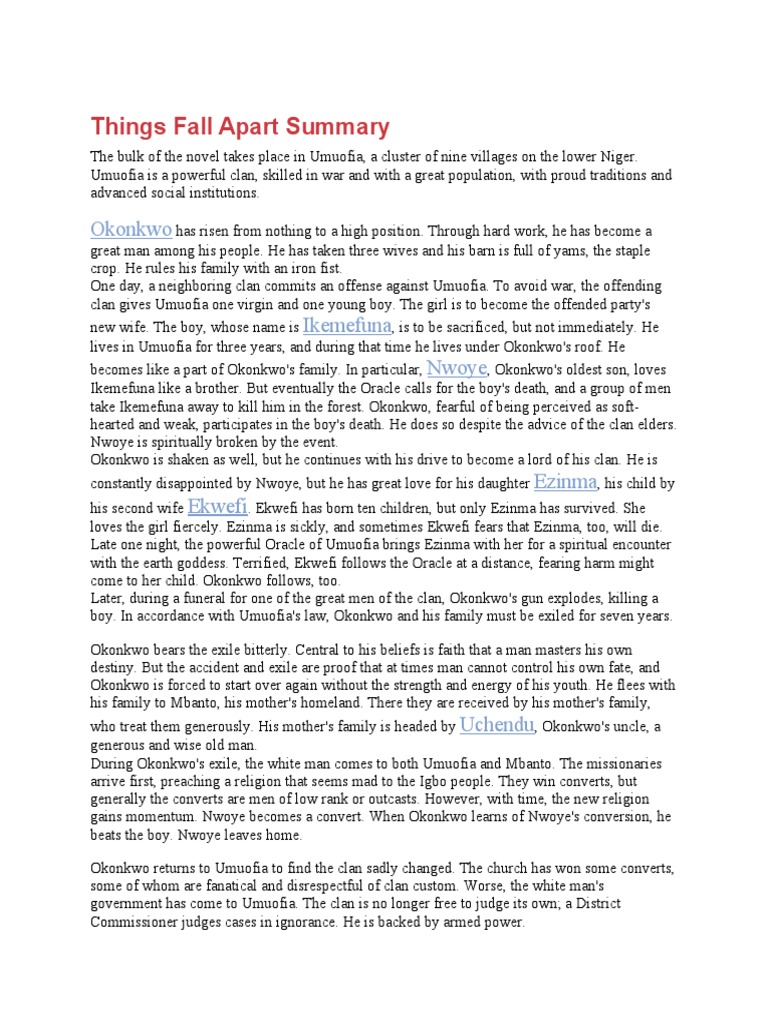 Summary of Things Fall Apart | PDF | Religion & Spirituality | Mystery ...