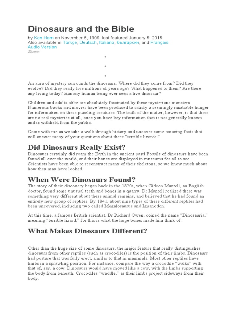 Dinosaurs and The Bible | PDF | Book Of Genesis | Creationism