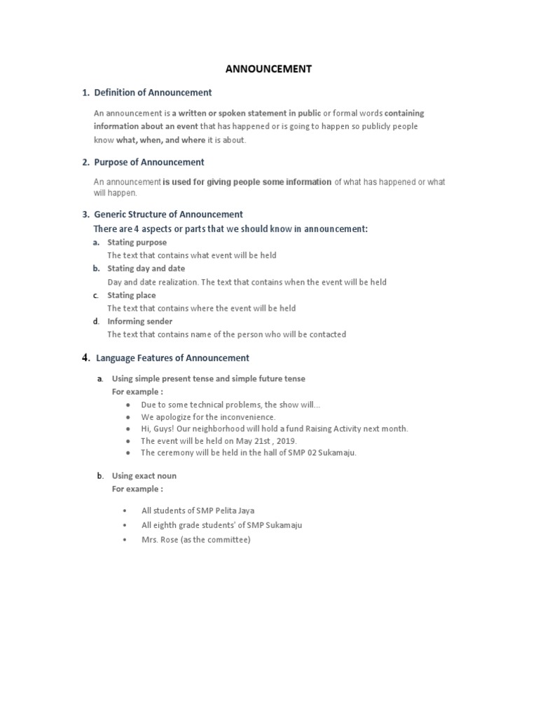 Definition of Announcement PDF Cognitive Science Grammar