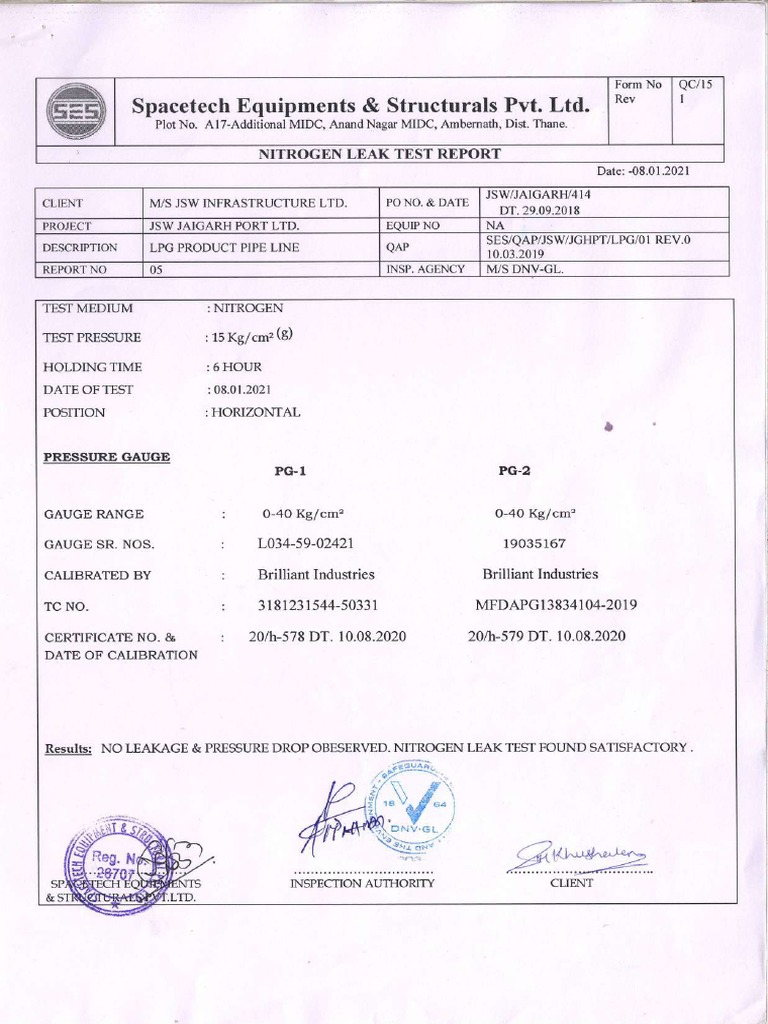 Nitrogen Leak Test Report PDF