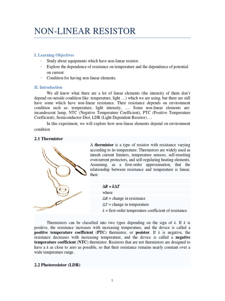 Resistor I. Learning Objectives PDF Electrical Resistance And Conductance Force