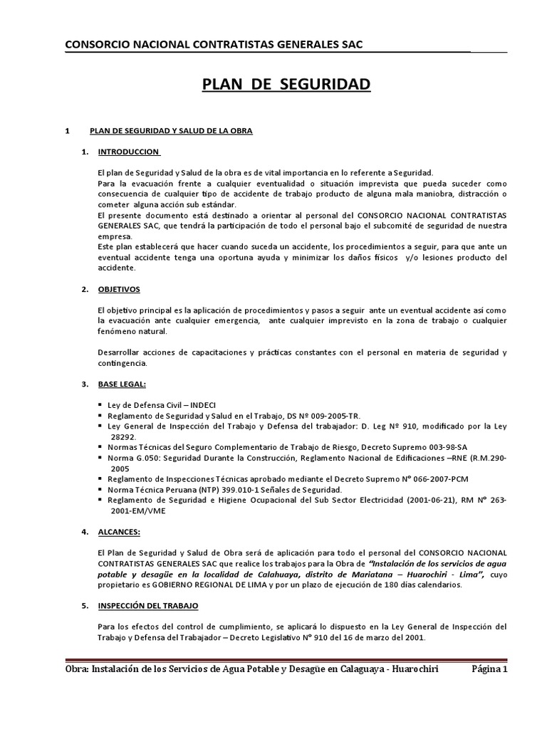 Plan de Seguridad y Salud en Obra | PDF | Primeros auxilios ...