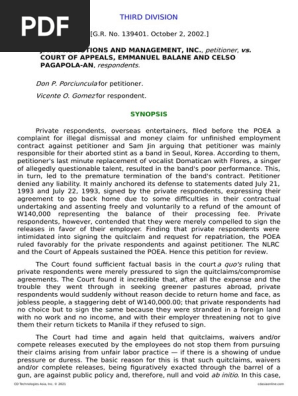 1. (B) JMM Promotion and Management, Inc. v. CA (October 2, 2002)