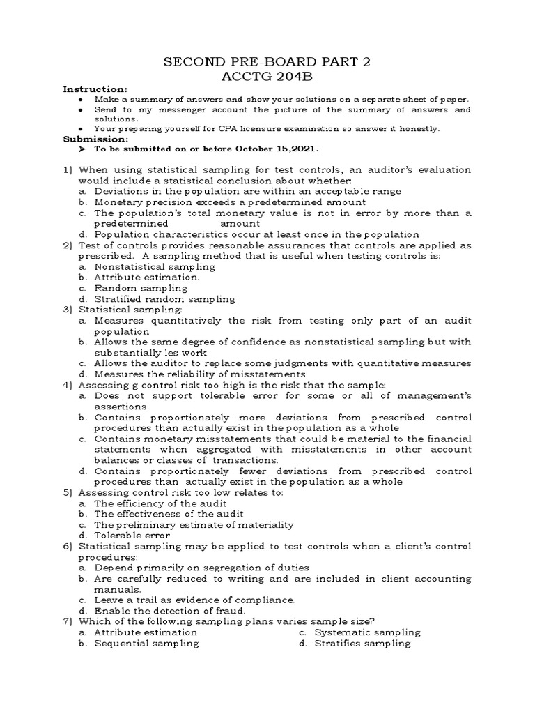 ACCTG 204B 2nd Pre Board Actvity Part 2 PDF Audit Sampling