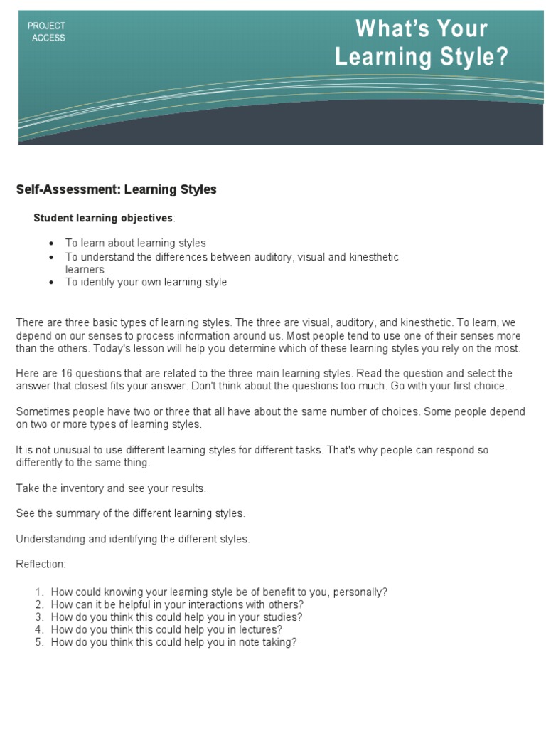 B. Learning Styles Assess and Resource 16 Items LP | PDF | Learning ...