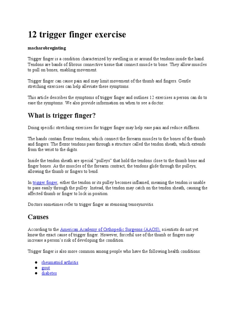12 Trigger Finger Exercise PDF Finger Hand